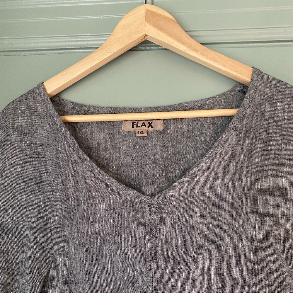 Flax sleeveless v neck tank top shirt gray salt and pepper linen side slits 1G - Picture 5 of 12
